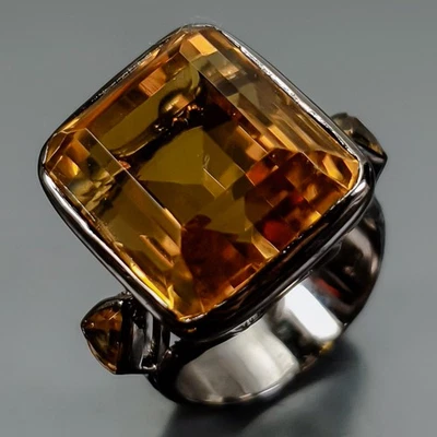 Anillo de cuarzo citrino natural vintage de 28 quilates de plata de ley 925 talla 8/R421139 Foto 1 de 4