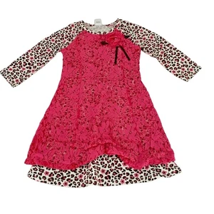 Dollie & Me Leopardenmuster Spitze Langarm Kleid Mädchen’s Kid’s Youth Größe 7 - Bild 1 von 6
