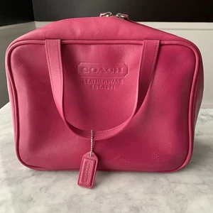 VTG Coach Leather Full Zip Large Cosmetic Bag Top Handle Fuchsia Pink Rare - Picture 1 of 17