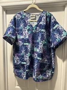 Crest 100% Cotton Medical Scrub Top Purple, Blue, Teal Size 2XL - Picture 1 of 8