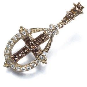 Brown &Clear Diamond Cross Pendant 18K 750 Brown Gold - Picture 1 of 4
