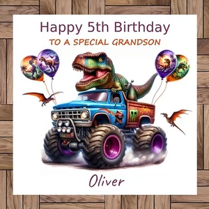 Personalised Birthday Card, Dinosaur, Monster Truck, Cute, Any Age, Any Relative - Picture 1 of 4