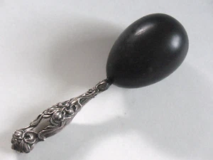 Sock Yarn Sewing Wood Ball Antique Sterling Silver Handle Period Sew Basket Tool - Picture 1 of 10