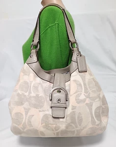 COACH SOHO LYNN LINEN & LEATHER CARRYALL SHOULDER HANDBAG F19214 - Picture 1 of 17