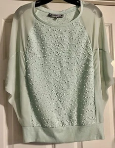 Jennifer Lopez Mixed Media Popcorn Paillettenbesatz Strick Gr. XS Chiffon Dolman - Bild 1 von 11