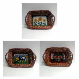 3x Home Kitchen Center Piece Table Fruit Bread Tray Basket Sunflower Apples Cow - Picture 1 of 10