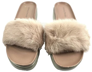 Donald Pliner Furfi Sandals 8 Rabbit Fur Platform Blush Pink Slides Shoes Womens - Picture 1 of 10