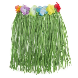 Toddler Luau Artificial Grass Hula Girl Skirt w Flowers, Green, 18" Waist 17"L - Picture 1 of 2