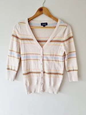 MODCLOTH Striped Knit 3/4 Sleeve Cardigan Top SIZE SMALL 8 retro - Image 1 of 4