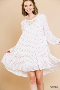 UMGEE Womens Sun Dress Polka Dot SIze M Bohemian Cottage Y2K Lace Ruffle - Picture 1 of 9