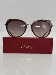 Cartier CT0150SA 300 Red Havana Silver Metal Woman’s Sunglasses 58mm - Picture 1 of 7