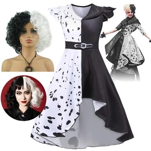 Girls Party Fancy Dress Cruella Princess Cosplay Costume Kids Dress Up Halloween - Picture 1 of 23