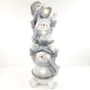 Kringle Express Illuminated 27" Impilamento amici vacanza pupazzi di neve grigio metallizzato - Foto 1 di 18