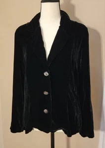 Loco Lindo Top Damen Medium Schwarz Samt Blazer 100% Seide Witchy Whimsigoth  - Bild 1 von 10