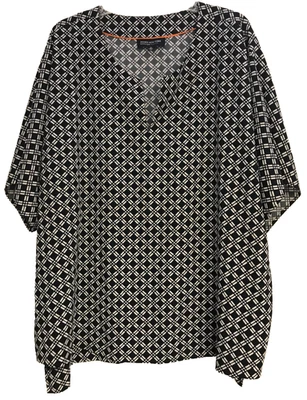 Jones New York Signature Mujer 2X Negro Blanco Manga Corta Pullover Geométrico Foto 1 de 4