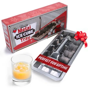 Stainless Steel Ice Cube Tray with lever (11", 18 cubes), Classic Metal Ice C... - Picture 1 of 7