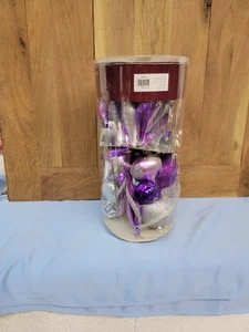 100 Shatter Proof Purple Silver Christmas Ordiments - Picture 1 of 6