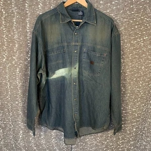 Camisa de mezclilla vintage Bugle Boy con botones a presión manga larga desvanecimiento del sol para hombre XL - Imagen 1 de 13
