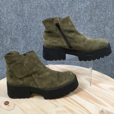 Fly London Boots Womens 40 Endo Ankle Bootie Green Side Zip Casual Block Heels - Image 1 of 4