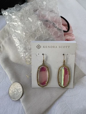 Kendra Scott Hallie Iridescent Pink Silver Drop Earrings NWT $70 w Gift Bag - Image 1 of 4
