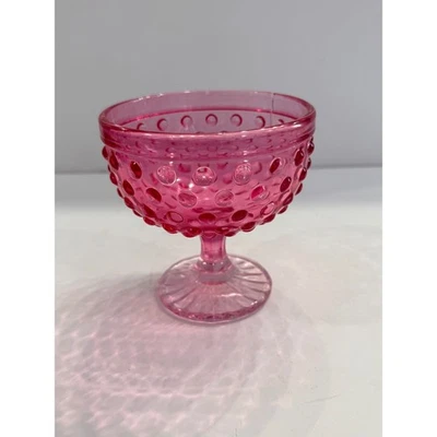 Pink Hobnail Footed Dessert Candy Dish Vintage Glassware - Image 1 of 4