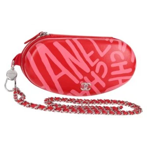 CHANEL Chain Glasses Sunglasses Case Glasses Case Leather Red CC Auth bs24979AM - Picture 1 of 24
