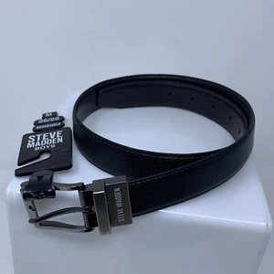 Steve Madden Boys Medium Size 26/28 Black/Brown Reversible Faux Leather Belt NWT - Picture 1 of 7