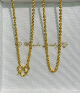 24k Solid Gold Shiny Unisex Rope Chain Necklace. 18 Inches. 8.34 Grams - Picture 1 of 9