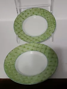 MIKASA TARTAN GREEN L3121 China Cup Saucers 6" Set of 2 - Picture 1 of 4