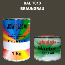Maschinenlack RAL 7013 Braungrau 1,5 kg Set  MATT & 10tlg. Pinsel Set