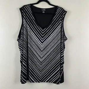 Catherines Anywear Tank Top Size 4X Black White Stripe V Neck Stretch - Picture 1 of 9
