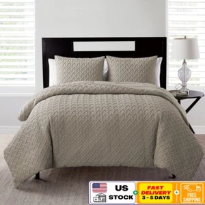 Taupe Geometric Comforter Set King 3 Piece Soft Hypoallergenic Bedding New - Picture 1 of 7