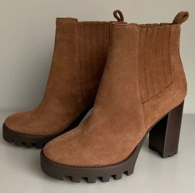 ANTONIO MELANI SUEDE PLATFORM 4" HEEL BOOTIE NWOB SZ 8.5 Chestnut Lug Sole WOW! - Image 1 of 4