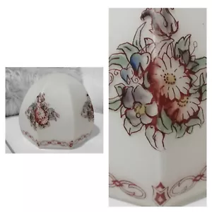 Antique Vintage Art Deco White Decorated Floral Small Milk Glass Lampshade - Picture 1 of 9