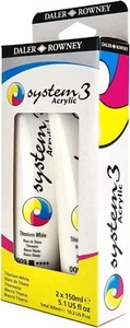 Daler-Rowney System3 150ml Titanium White Acrylic Paint Twin Pack Set, Vibrant & - Picture 1 of 1