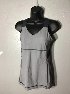 Lululemon Womens Size 8 Parallel Stripe White Grey Push Your Limits Tank - Picture 1 of 15