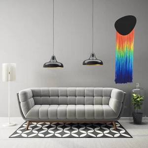 edle feine Makramee Textil Wandbehang 40x 130cm Regenbogen Design Garn Baumwolle - Bild 1 von 12