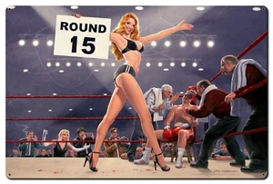 Ronda 15, Boxeo, Pinup Art, Greg Hildebrandt Vintage Letrero de Metal, NO FIRMADO - Imagen 1 de 1