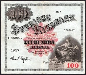 100 coronas 1957 - Sveriges Riksbank - Serie: C, 069077 - F - #D66 - Imagen 1 de 3
