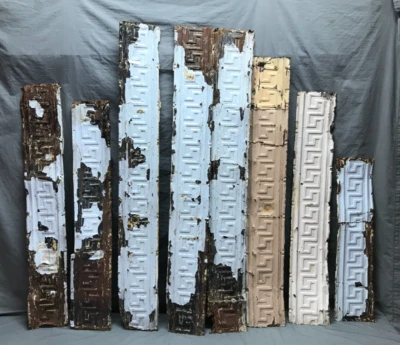 VTG 26 Linear Feet Shabby Meander Greek Key Tin Ceiling Cove Trim Old 739-24B - Image 1 of 4