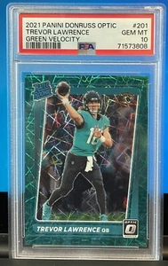 2021 DONRUSS OPTIC TREVOR LAWRENCE RC GREEN VELOCITY ROOKIE COLOR MATCH PSA 10 - Foto 1 di 4