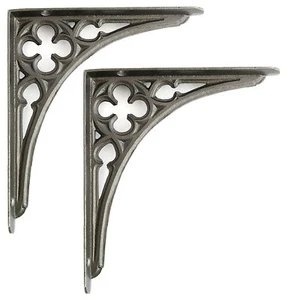 Par de soportes de pared góticos victorianos pequeños de hierro fundido de 8" 20 cm período antiguo - Imagen 1 de 5