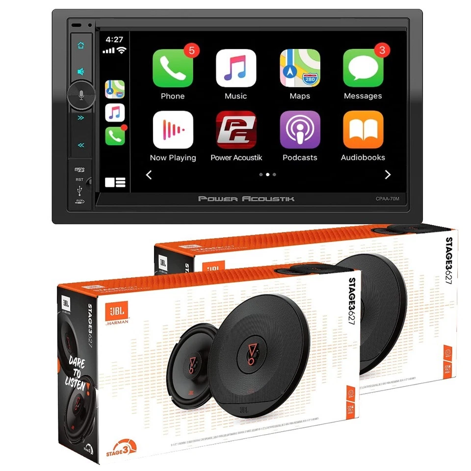 7" Double DIN Apple CarPlay ready Receiver & 2 Pair JBL Stage3 6.5" coax speaker - Image 1 of 4