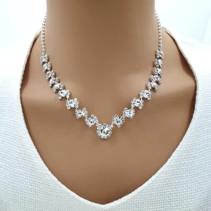 Silver Crystal Bridal Wedding Party Favour Jewellery Set Choker Necklace Earring - Picture 1 of 7