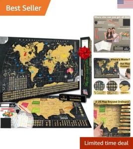 World Travel Map with Pins - Scratch Off Map - 17x24" - Name-Tagged Gift Box - Picture 1 of 10