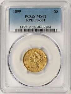 Media águila Liberty Gold FS-301 1899 $5 PCGS MS62 - Imagen 1 de 4