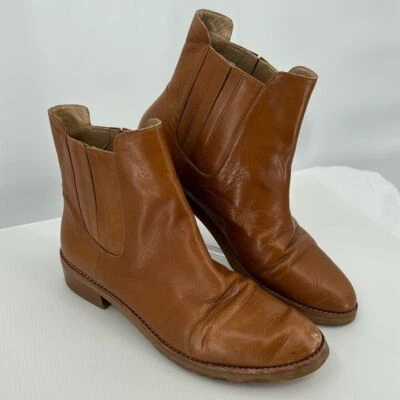 Stuart Weitzman Basilico Chelsea Ankle Boots Camel Leather Round Toe Size 7.5 - Image 1 of 4