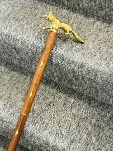 Bastoncini vintage antichi manico ottone volpe bastone da passeggio in legno da collezione - Foto 1 di 3