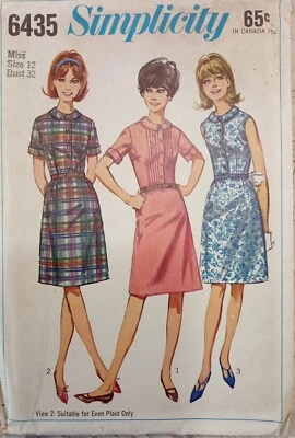 SIMPLICITY 6435 VTG 60s Fashion Sewing Pattern UNCUT Dress Zipper Collar Size 12 - Image 1 of 4