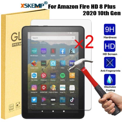 2Pc for Amazon Fire HD 8 Plus 10th 12th Gen Tempered Glass Screen Protector Flim - Image 1 of 4